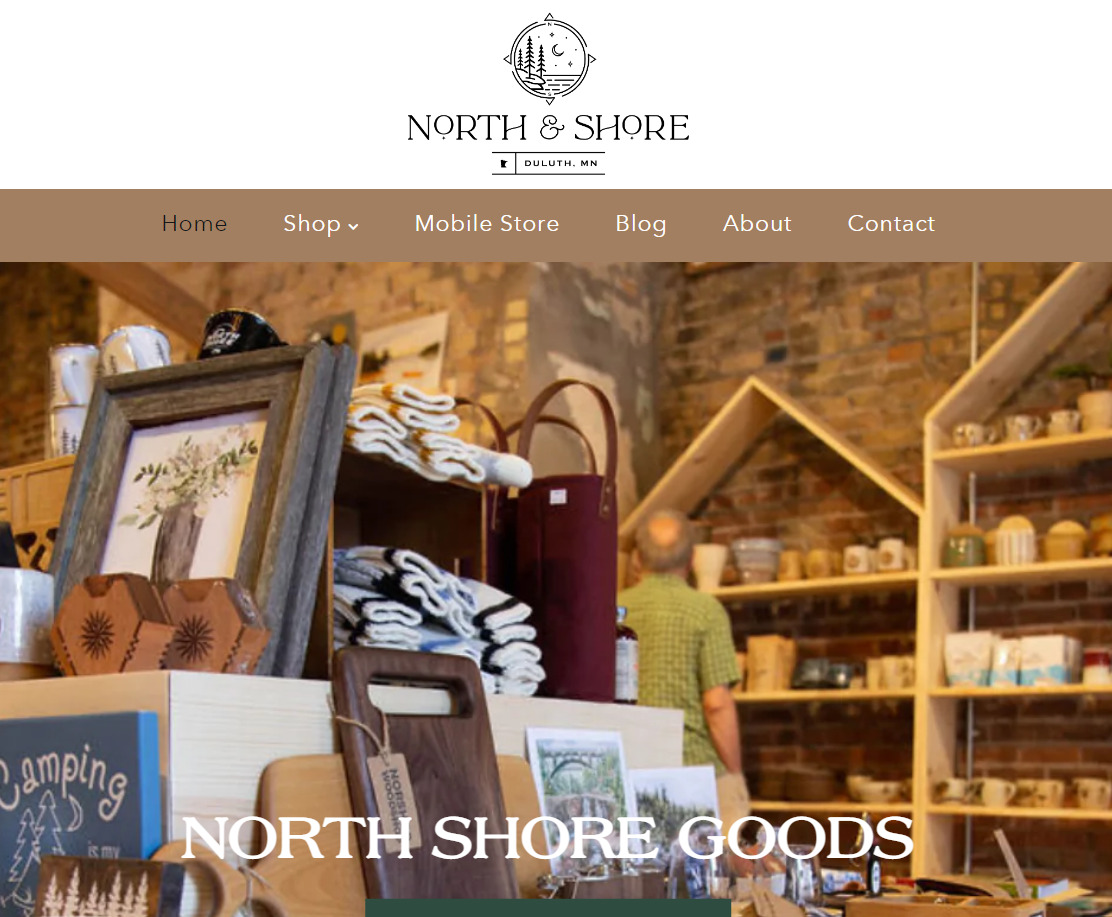 A snap shot of a Shopify 2.0 store called North and Shore